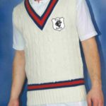 Paracombe Cricket Club navy and red cable knit cricket vest, front view