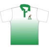 ETKG Polo front view in white and green fade with East Torrens Kensington Gardens Tennis Club kookaburra logo on the left chest