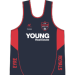 Eyre Royals Cricket Club Training Singlet in navy and red with club logo, front view