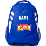Port Augusta Devils Aussie Pacific Tasman backpack in royal blue and white with padded shoulder straps and side mesh pockets