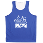 Port Augusta Devils reversible basketball singlet showing the royal blue side with white trim