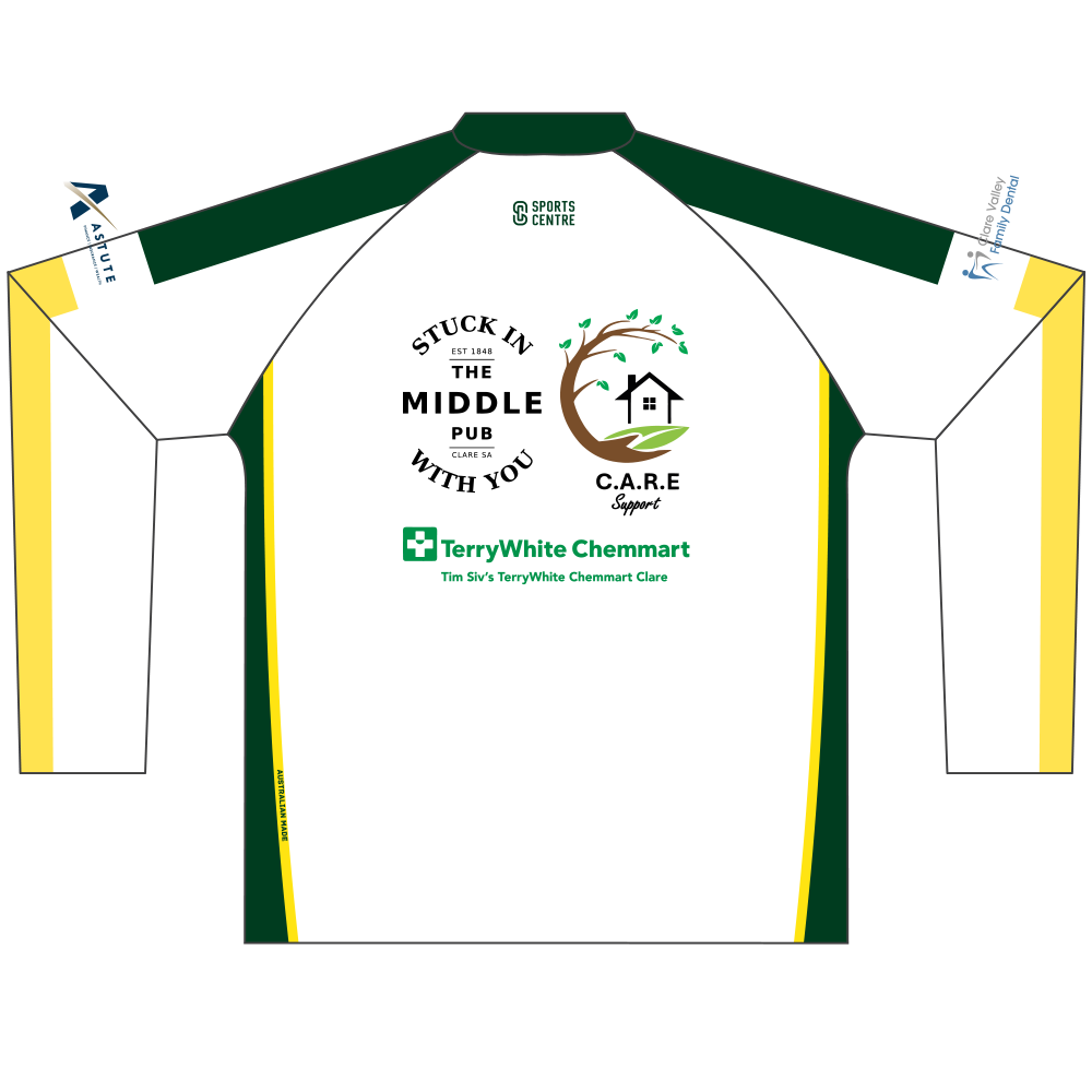 Sevenhill Cricket Club long sleeve polo back view with club sponsor logos
