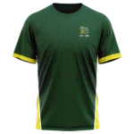 Sevenhill Cricket Club green training tee front view with club logo and yellow side panels