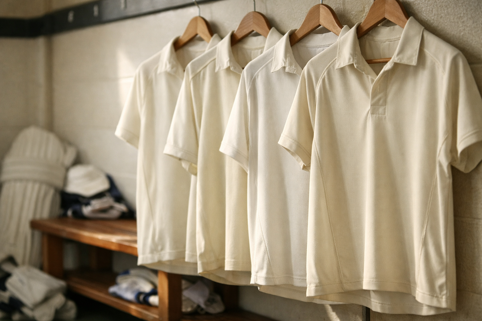 White cricket shirts hanging