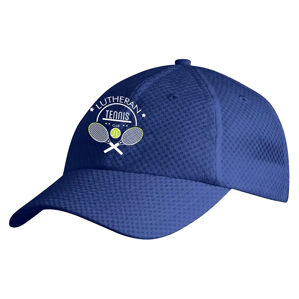 Lutheran Tennis Club Cap in Royal, breathable mesh design