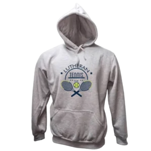 Lutheran Tennis Club Hoodie in Grey, kangaroo pocket pull over