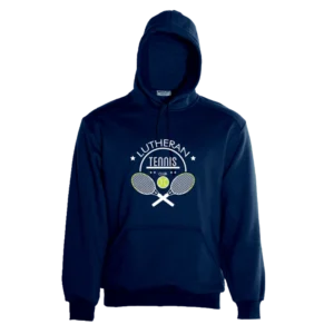 Lutheran Tennis Club Hoodie in Navy, kangaroo pocket pull over