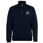 Lutheran Tennis Club Zip Sweat in Navy with antique brass half-zip