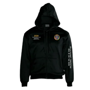 AIDA SA NT & TAS Regional Oireachtas 2026 black zip through hoodie with custom association print
