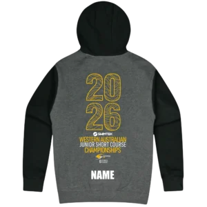 Back view of Swimtek WA Junior Short Course Championships 2026 Hoodie