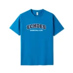 Echoes Basketball Club Kids Azure Tee front view in azure with club logo print