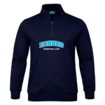 Echoes Basketball Club Kids Qtr Zip Jacket front view in navy brushed fleece with club logo