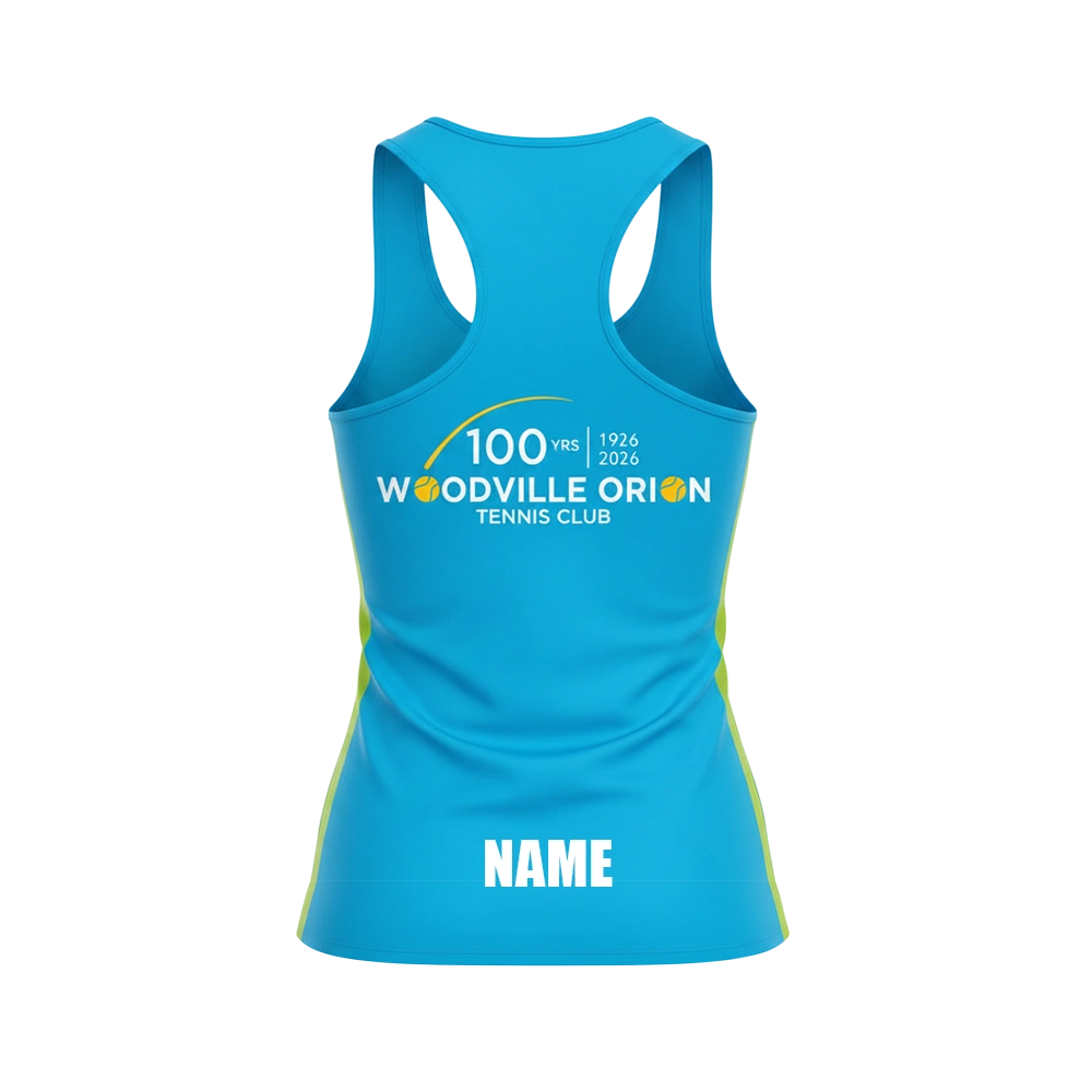 Woodville Orion Tennis Club Womens T-Back Singlet (Blue) - Image 2