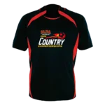 SAJSA Country Championships 2026 event tee front - Black/Red Bocini sports jersey with contour mesh panels and event logo