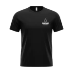 Front of the black Raindance Music Festival Tee with the white festival logo on the left chest