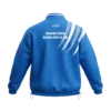 Snowtown Bowling Club jacket back in royal blue with Snowtown Bowling Club printed across the upper back